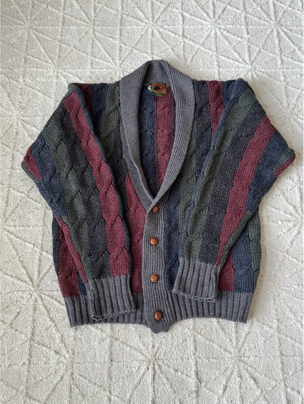 Vintage Boston Traders Wool Cardigan Mens L Cable Knit Shawl Collar Grandpacore